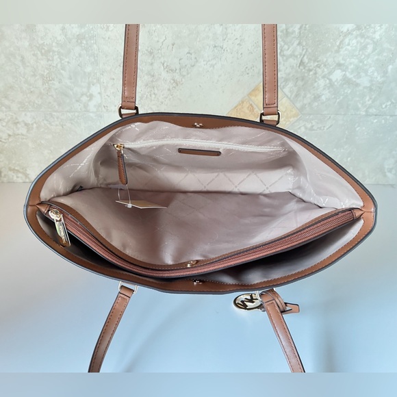 Michael Kors Sheila Large Laptop Tote Shoulder Bag MK Center Stripe Brown - Picture 7 of 12